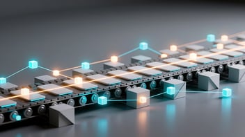 Ilustración de un flujo de procesos digitales interconectados que representa la gestión de talento basada en datos y la medición de KPIs financieros para la planeación estratégica de RH 2026.