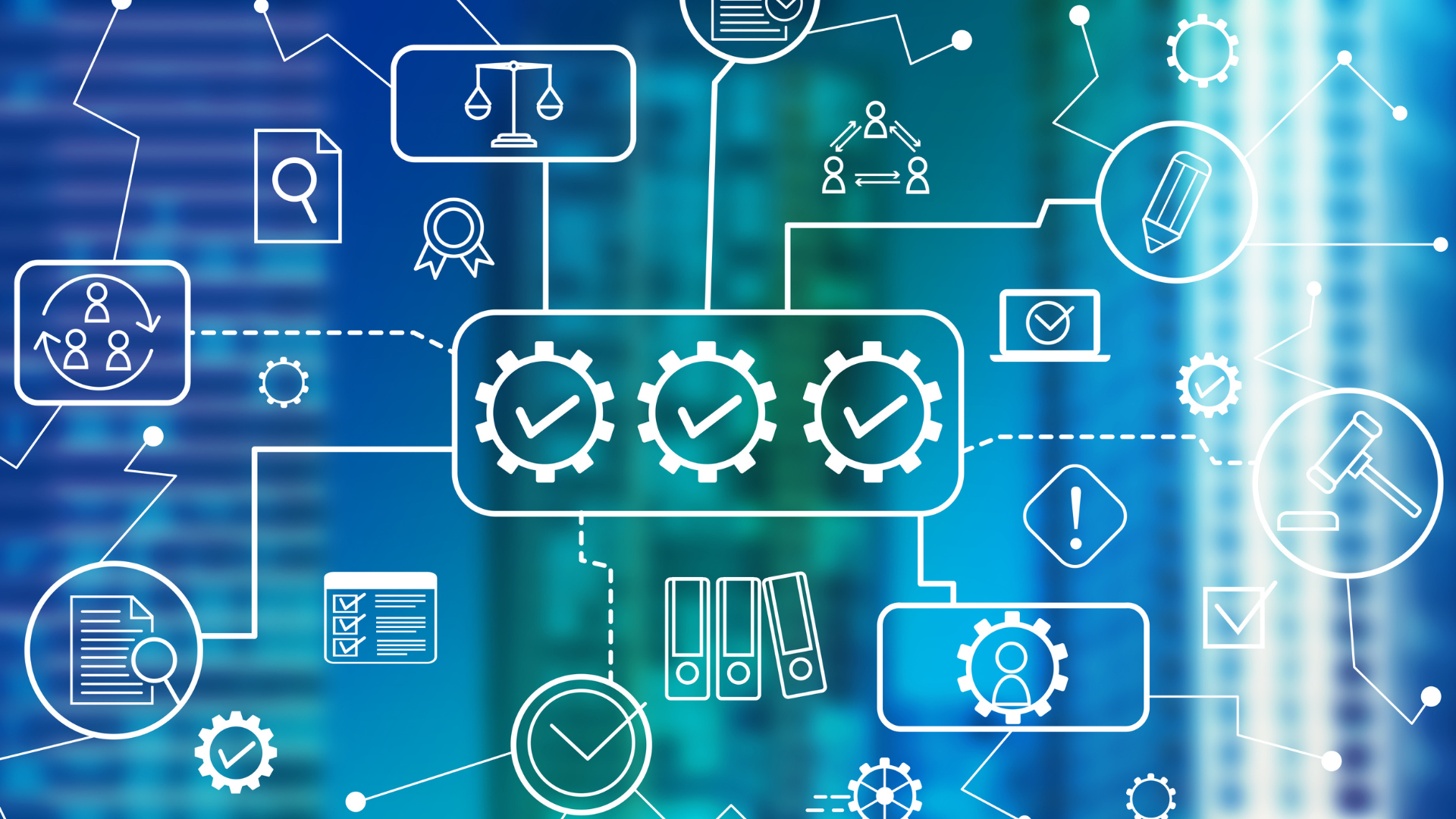 Infografía digital que representa una red de cumplimiento normativo (REPSE y LFT) , procesos de auditoría y gestión eficiente de talento humano.